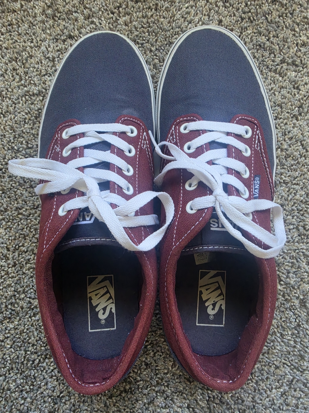 Vans Men’s Two-Tone Canvas Sneakers in Burgundy and Navy with White Laces